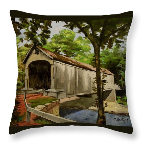 Comstock Covered Bridge East Hamptom Connecticut - Throw Pillow