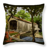 Comstock Covered Bridge East Hamptom Connecticut - Throw Pillow
