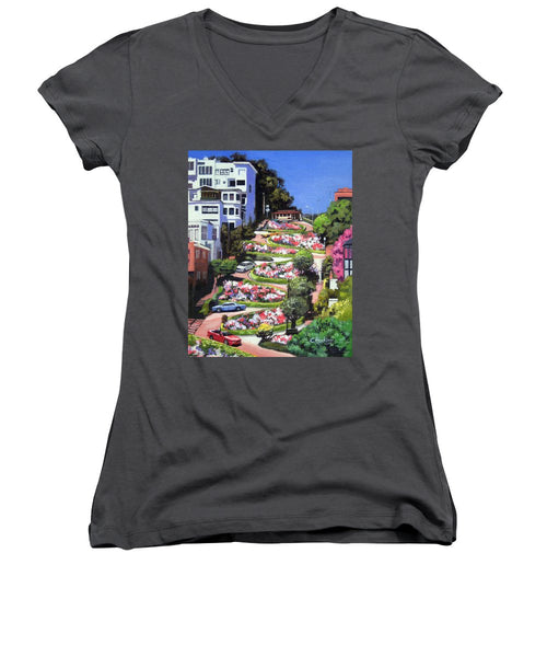 Lombard Street - San Francisco, California - Women's V-Neck