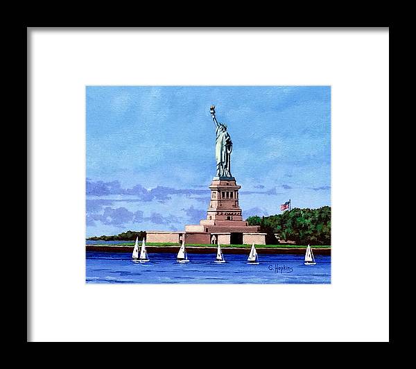 Statue of Liberty on Liberty Island in New York Harbor in New York City - Framed Print