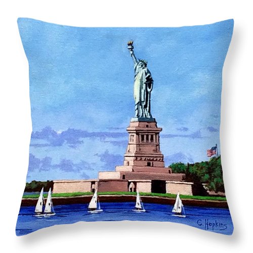 Statue of Liberty on Liberty Island in New York Harbor in New York City - Throw Pillow