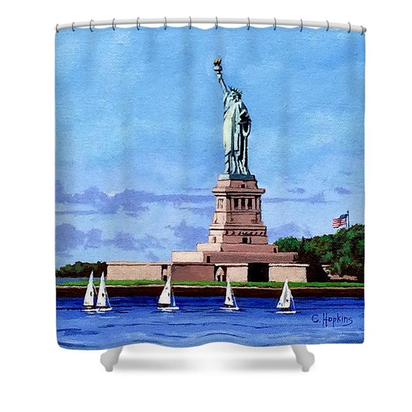 Statue of Liberty on Liberty Island in New York Harbor in New York City - Shower Curtain